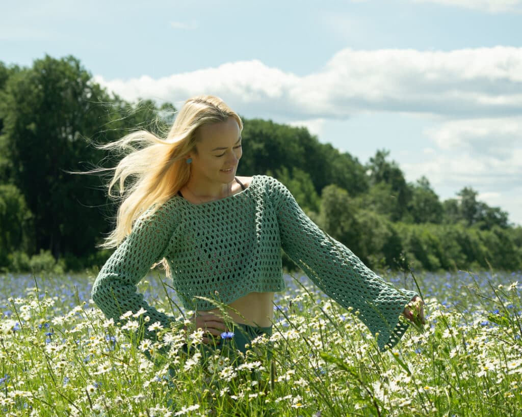 Roheline crop mesh kampsun